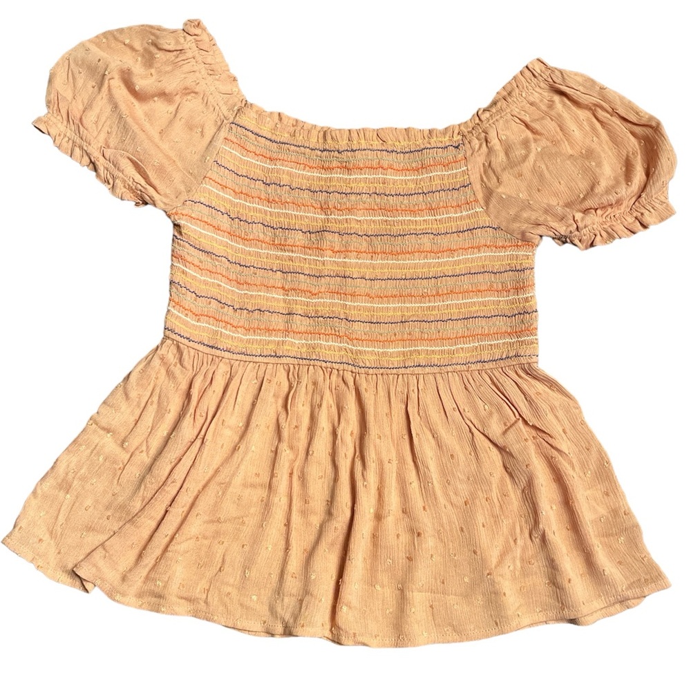 Promesa Women’s coral smocked top puffed sleeves cottagecore Size L